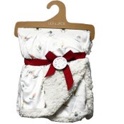 Wholesale - 1pc 30x40" White Ground Skiers Print Mink/Sherpa Blanket C/P 48, UPC: 195010180313